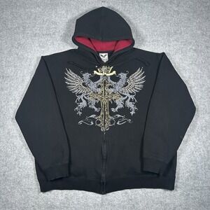 Vintage Avirex hoodie men's size‎ 3XL black full zip cross cyber graphic Y2K